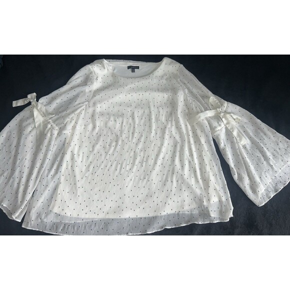 Plus Size 22/24 Long Bell Sleeve White Polka Dot Chiffon Top/blouse Lane Bryant - Picture 5 of 13